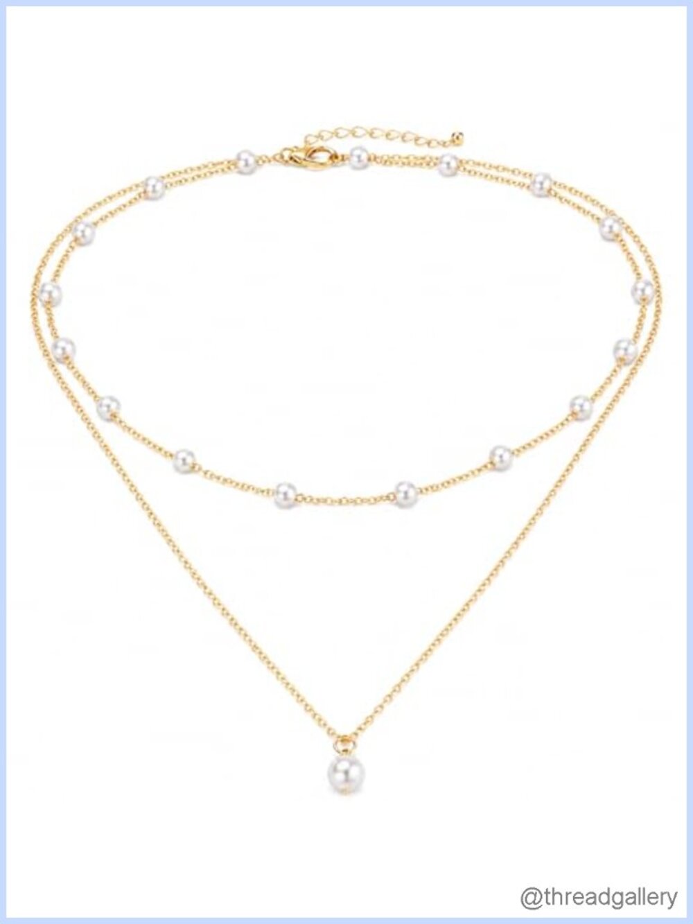 14K Gold Plated Layered Pearl Necklace Waterproof Double Strand Choker